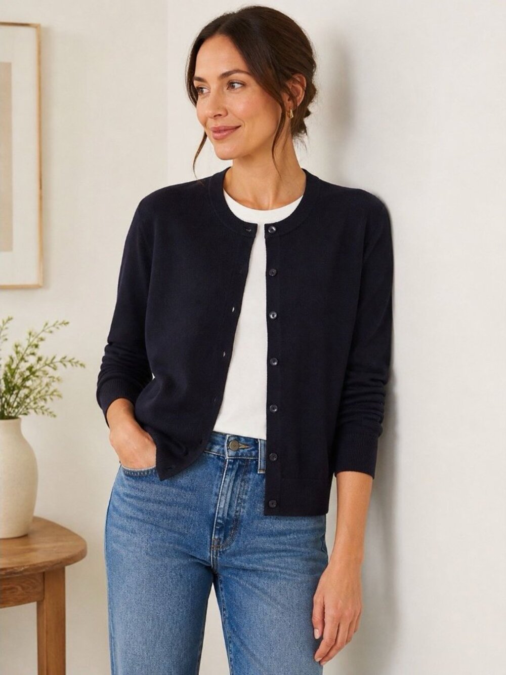 J Crew Navy Blue Clare Cardigan Sweater Women XL 100% Cotton Preppy Classic